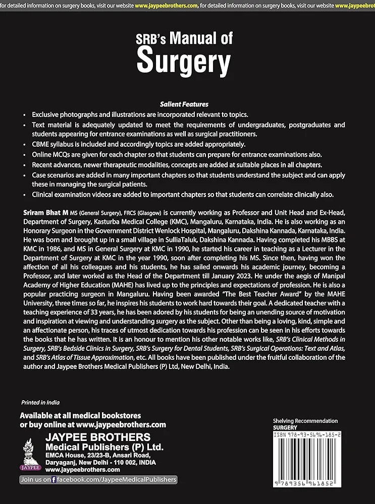 SRB’s Manual of Surgery By Sriram Bhat M 7th edition