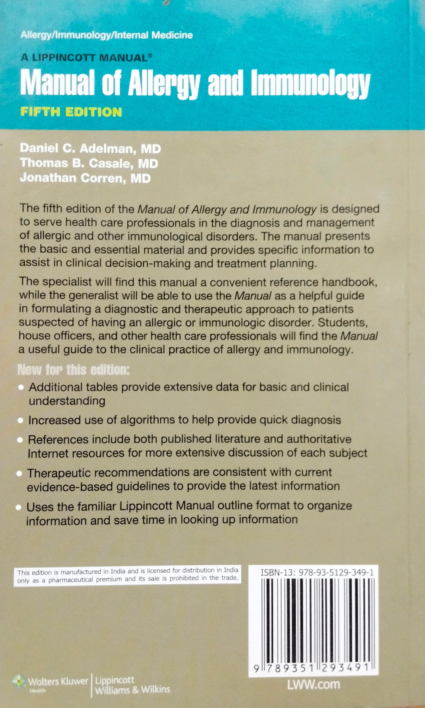 Manual of Allergy and Immunology by Daniel C.Adelman