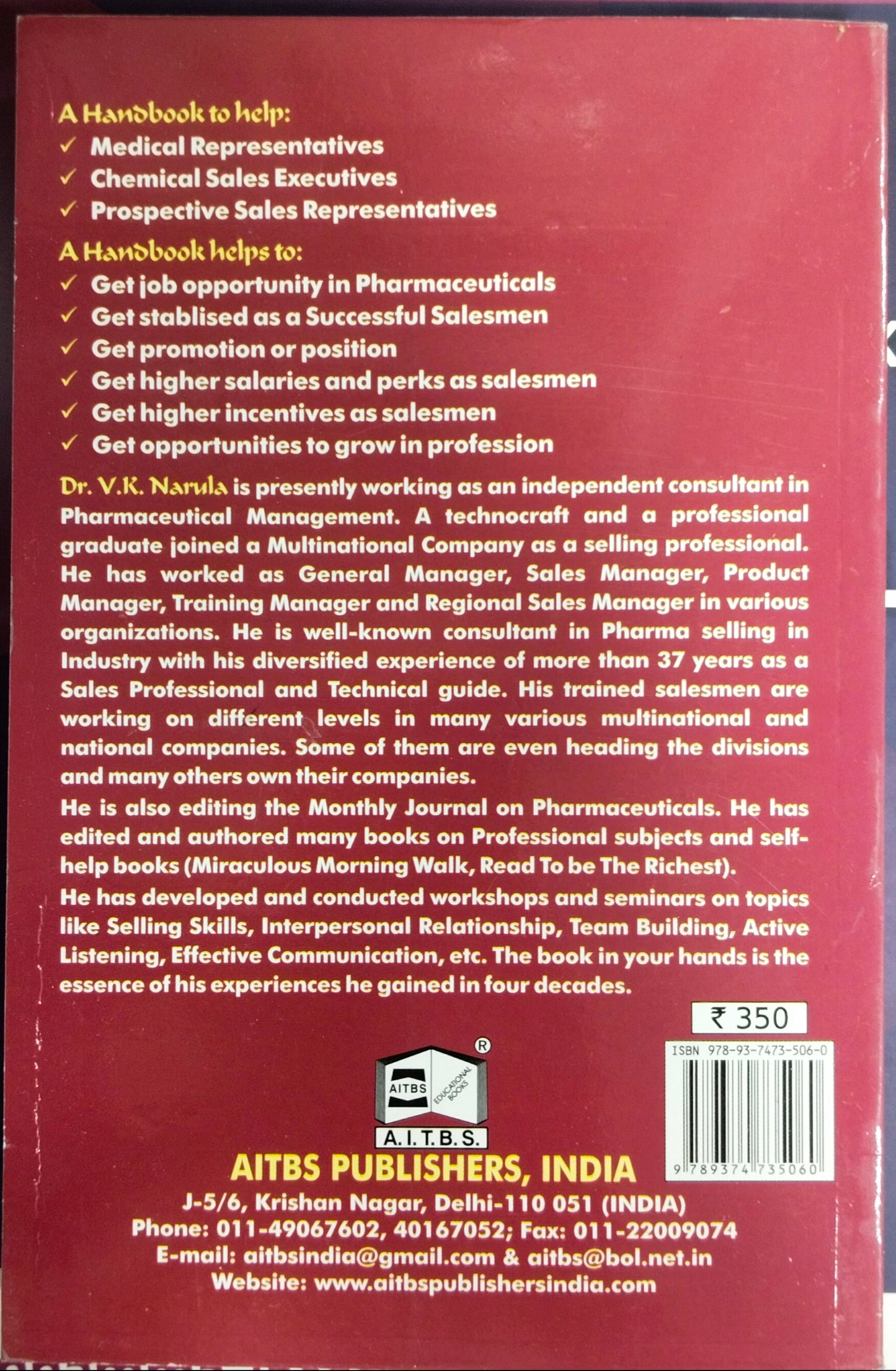 Handbook for Medical Representatives by Dr.V.K.Narula