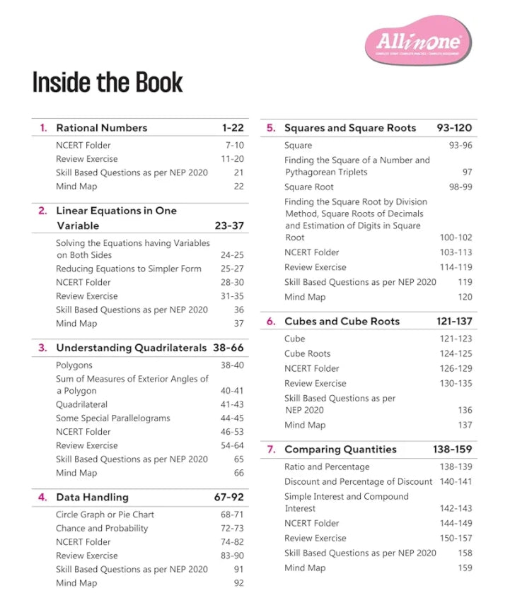 Arihant All in One Mathematics for Class 8 |2025-26  As per Recommendations of NEP 2020 | Based on the latest NCERT I Mind Maps & Competency-Based Questions | Complete Study, Complete Practice, Complete Assessment