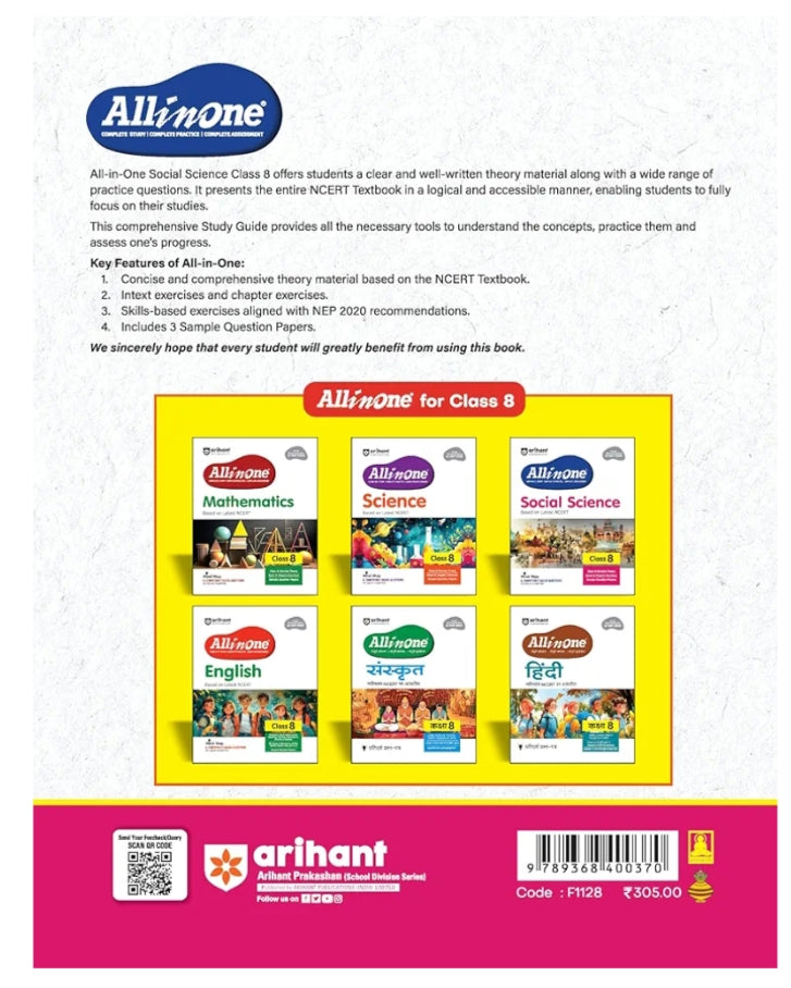 Arihant All in One Social Science for Class 8 | 2025-26 As per Recommendations of NEP 2020 I Based on the latest NCERT | Mind Map in Each Chapter and Competency-Based Questions I Complete Study, Complete Practice, Complete Assessment