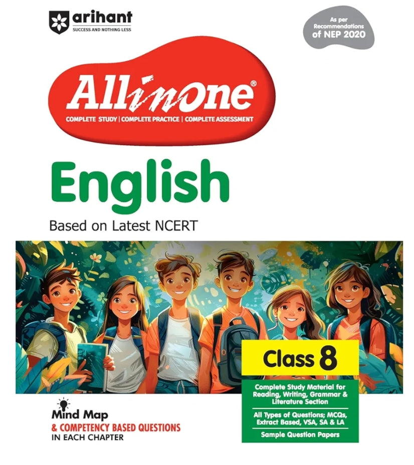 Arihant All in One English for Class 8 |2025-26  As per Recommendations of NEP 2020 | Based on the latest NCERT I Mind Map in Each Chapter and Competency-Based Questions | Complete Study, Complete Practice, Complete Assessment