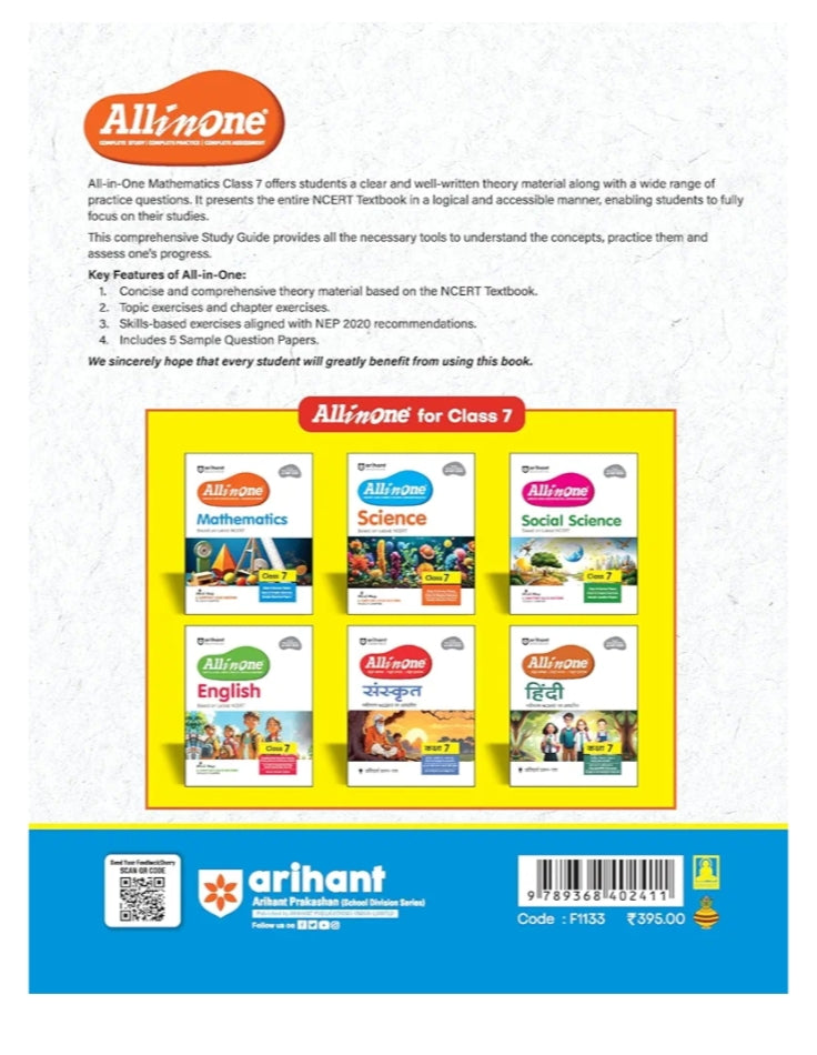 Arihant All in One Mathematics for Class 7 | As per Recommendations of NEP 2020 | Based on the latest NCERT | Mind Maps & Competency-Based Questions | Complete Study, Complete Practice, Complete Assessment