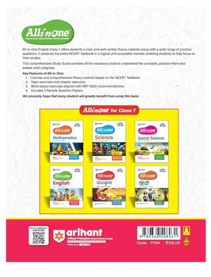 Arihant All in One English for Class 7 2025-26 | As per Recommendations of NEP 2020 I Based on the latest NCERT | Mind Map in Each Chapter and Competency-Based Questions | Complete Study, Complete Practice, Complete Assessment