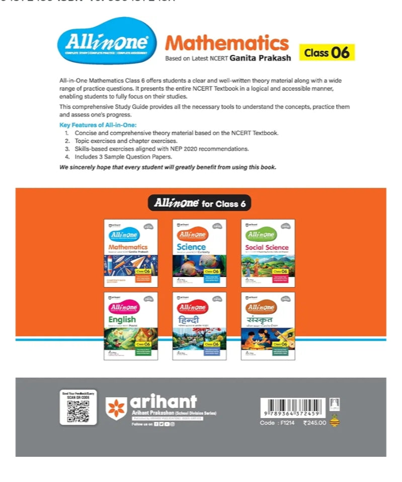 Arihant All in One Mathematics for Class 6 | As per Recommendations of NEP 2020 | Based on the latest NCERT Ganita Prakash | Competency-Based Questions for Class 6 | Complete Study, Complete Practice, Complete Assessment 2025-26