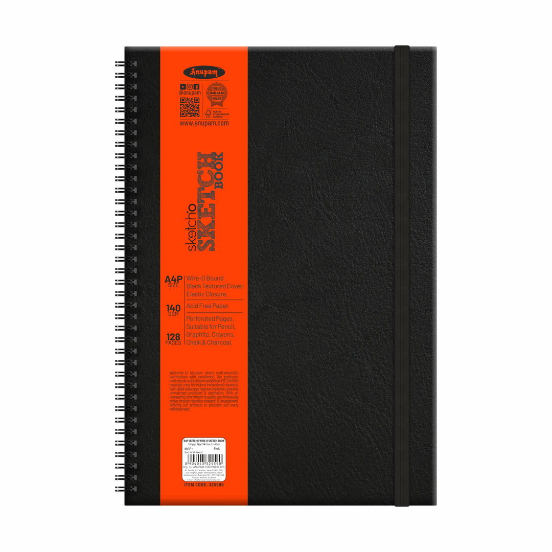 Anupam Sketcho Sketchbook-Hard Bound-Cartridge Paper-Wireo Book-140 GSM -128 Pages
