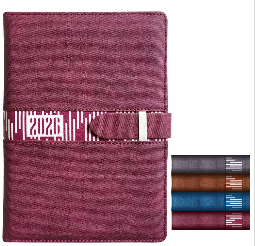 B5 Anupam Slide Diary 2026 with Dated Daily Planner, 80 GSM Full Page Per Day with Monthly Calendar, New Year Diary 2026, 365 Days Lines Textured PU Cover, Pen Holder and Loop Closure