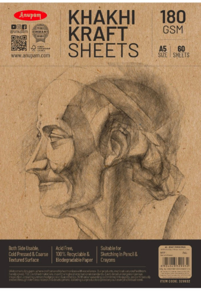 Anupam Kraft Paper Brown Colour-100% Recyclable Acid Free - Plain Paper-Loose Sheets-180 GSM