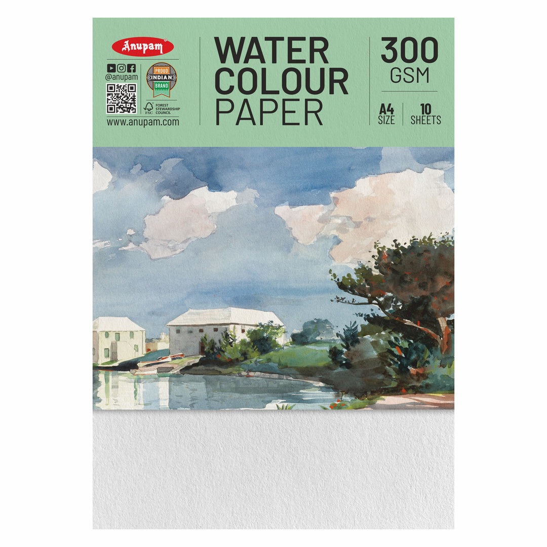 Anupam Watercolour Paper Loose Sheets-Natural white-Grained Surface-Cold Pressed-300 GSM