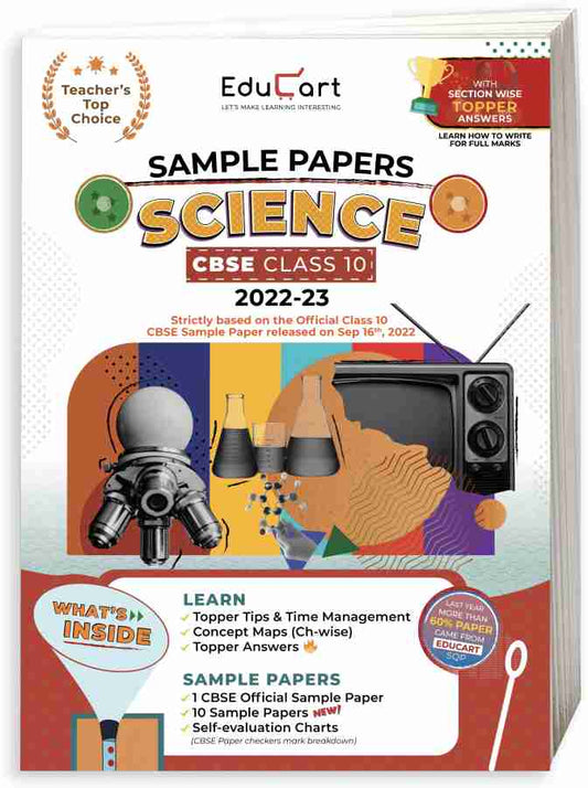 Educart CBSE Class 10 SCIENCE Sample Papers 2023 (With Exclusive Topper Answers and Marks breakdown for 2022-23) Edubook