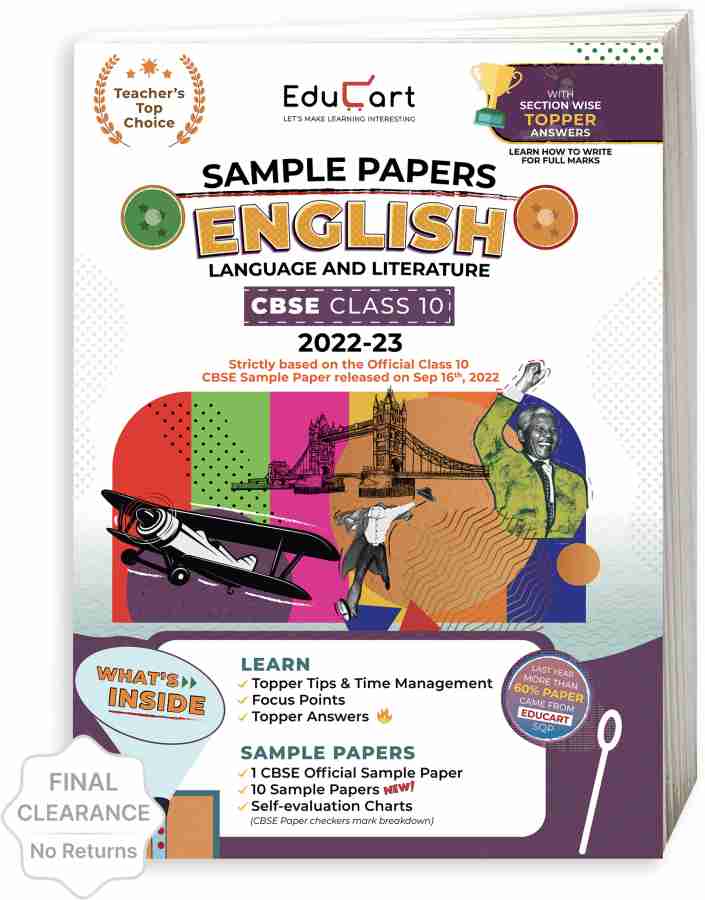 Educart CBSE Class 10 ENGLISH LANGUAGE and LITERATURE Sample Papers 2023 (With Exclusive Topper Answers and Marks breakdown 2022-23)
