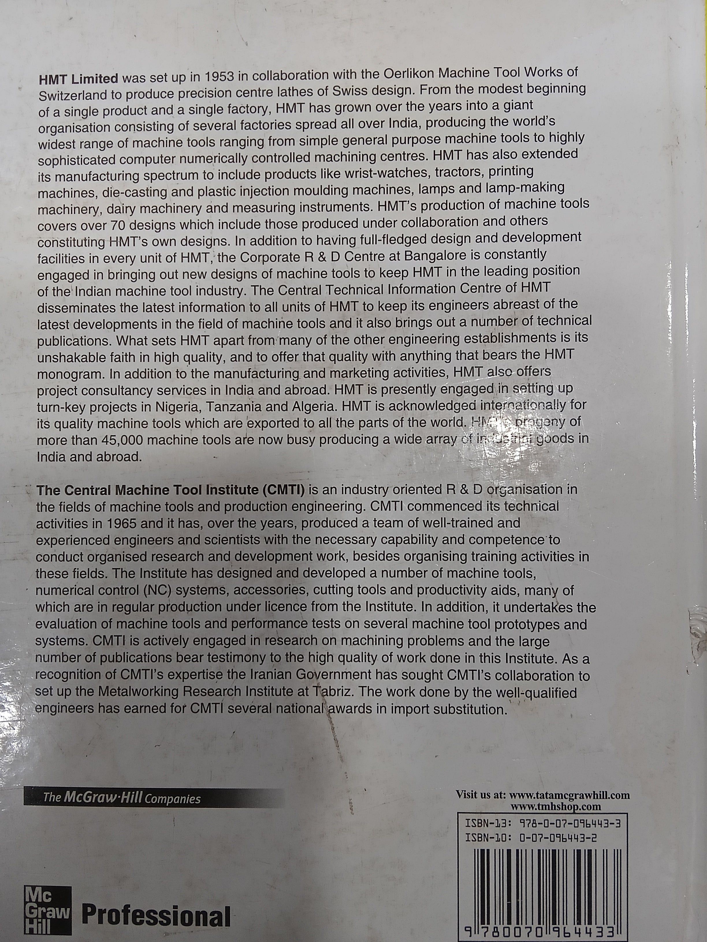 PRODUCTION TECHNOLOGY Hardcover – Edition 2013 Hindustan Machine Tools (Author) (used book)