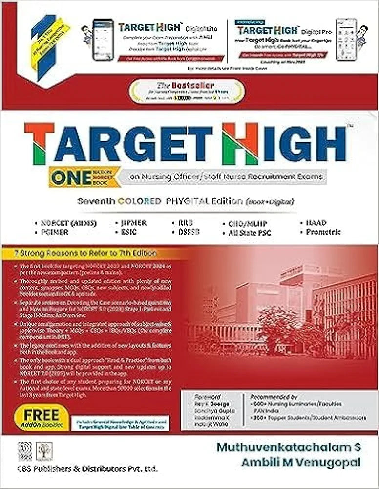 Target High 7th edition Premium Edition with AddON Booklet FREE - One Nation NORCET Book on Nursing Officer / Staff Nurse Recruitment Exams Coloured Phygital