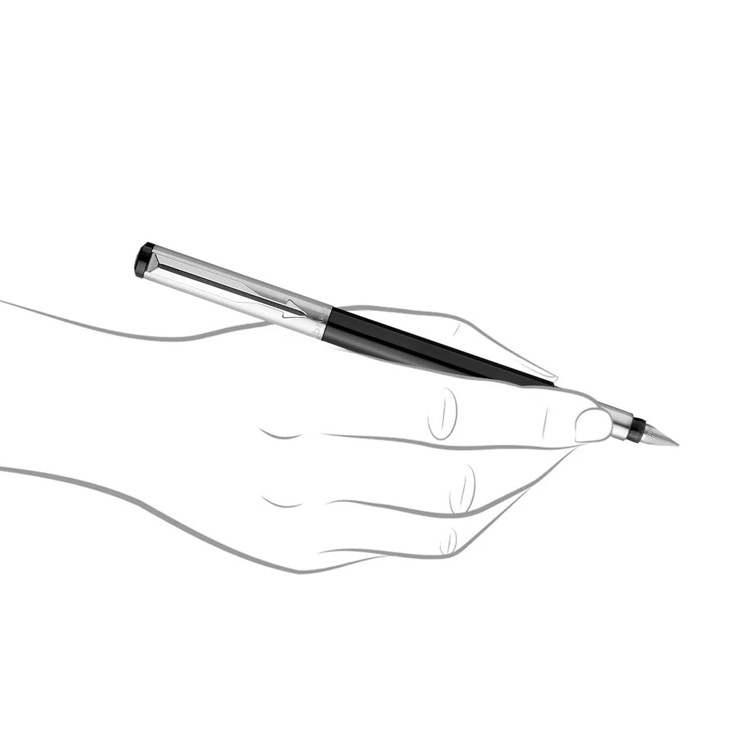 Parker Vector Mettalix Chrome Trim Fountain Pen with Quink Ink Bottle - Blue | Refillable Fountain Pen for Professionals, Students | Ergonomically crafted for comfortable, fatigue-free writing