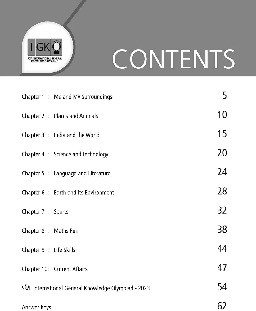 MTG International General Knowledge Olympiad (IGKO) Workbook for Class 1 - MCQs & Achievers Section - SOF IGKO Olympiad Preparation Books For 2024-2025 Exam