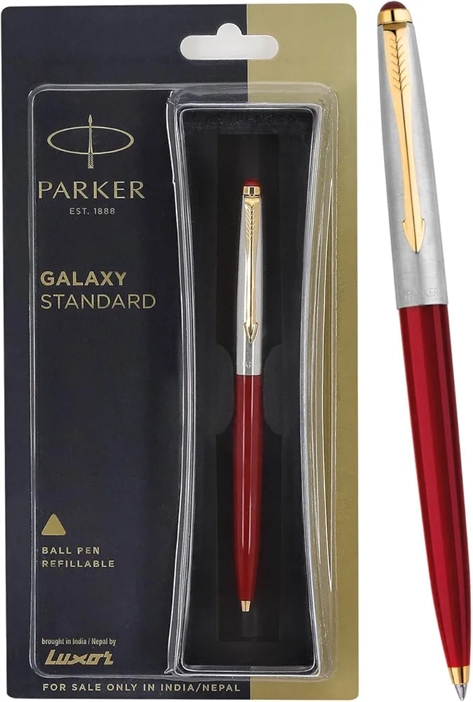 Parker Galaxy Standard Gold Trim Ball Pen| Red Body Color| Ink Color - Blue | Perfect For Corporate Use | Elite Pen For Professionals