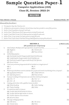 OSWAALBOOKS CBSE 10 SAMPLE QUESTION PAPERS CLASS 9 COMPUTER APPLICATIONS