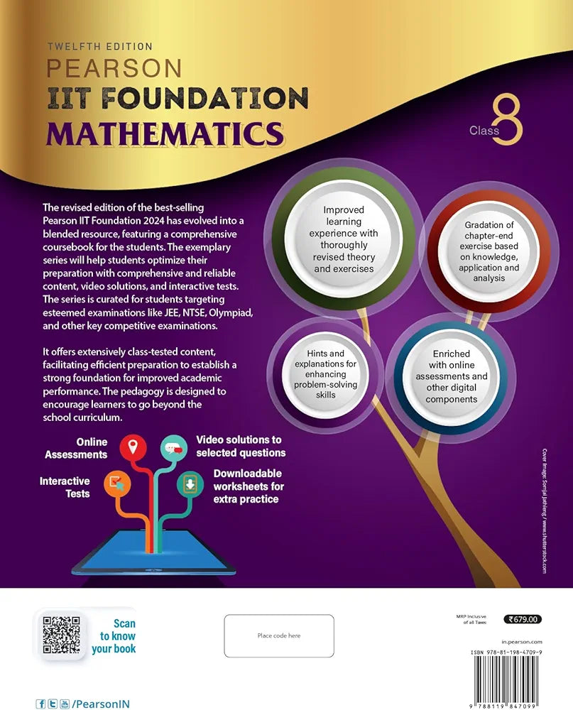 Pearson IIT Foundation'24 Mathematics Class 8, As Per CBSE, ICSE . For JEE | NEET | NSTE | Olympiad | Free access to elibrary, vidoes & Myinsights Self Preparation - 6th Edition By Pearson