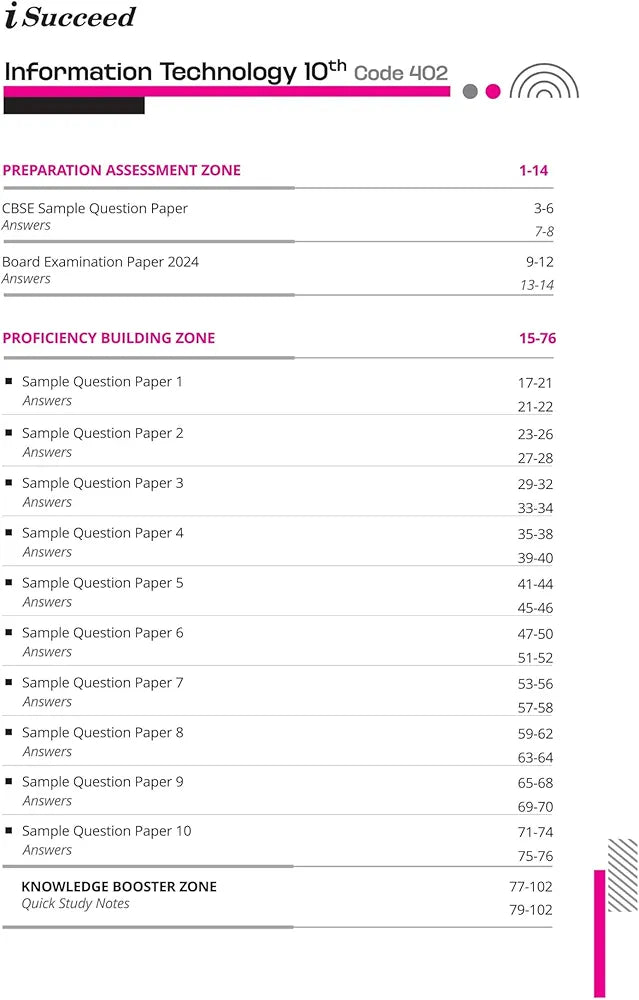 Arihant i Succeed 15 Sample Question Papers for Information Technology Class 10th | As per latest CBSE Sample Paper issued on 5 Sept. 2024 | 50% CBQs in each paper | Detailed Answers with Step Marking | Fully Solved Latest CBSE Sample Paper For Exam 2025