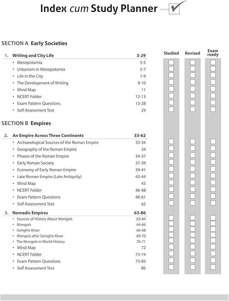 Arihant All in One History Class 11 for CBSE Exams 2025-26 | Simplified Theory, All Types of Exam Pattern Questions, Diksha & Other Imp. Ques, CBQs, MCQs, A-R, Source Based, Sample Question Papers, Mind Maps, & Project Work