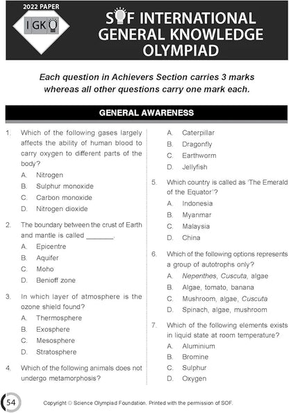 MTG International General Knowledge Olympiad (IGKO) Workbook for Class 8 - MCQs & Achievers Section - SOF IGKO Olympiad Preparation Books For 2023-2024 Exam RAGHAV SINGH