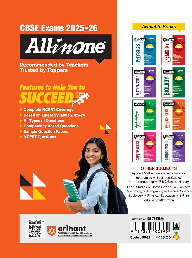 Arihant All in One English Core Class 11 for CBSE Exams 2025-26 | Revised Edition as per latest syllabus | Detailed Study Material for all Three Sections, NCERT & Other Important Questions, CBQs, Extract Based & SA, LA, Sample Questions Papers, Assessment