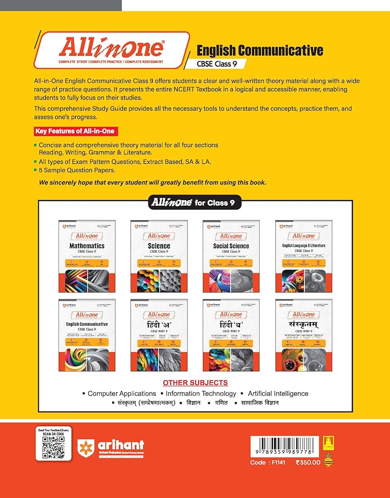 All In One English Communicative CBSE Class 9th Based On Latest NCERT For CBSE Exams 2025 | Mind map in each chapter | Clear & Concise Theory | Intext & Chapter Exercises | Sample Question Papers