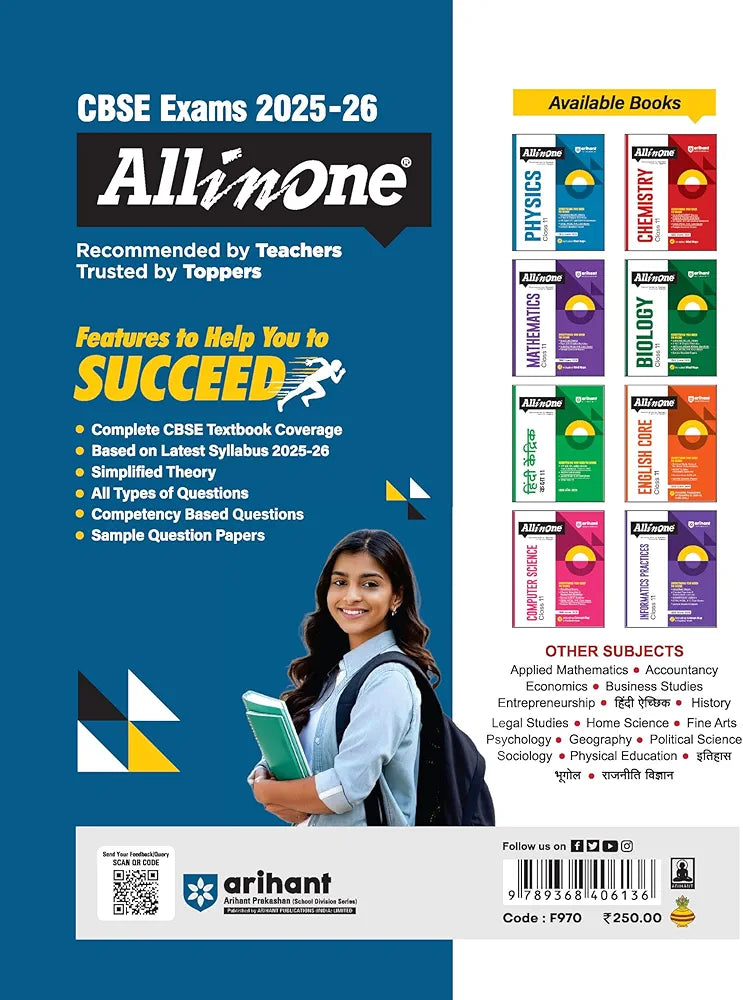 Arihant All in One Entrepreneurship Class 11 for CBSE Exams 2025-26 | Revised Edition as per latest syllabus | Simplified Theory, All Types of Exam Pattern Questions, CBQs, MCQs, A-R, Case Based, Sample Question Papers, Project Work