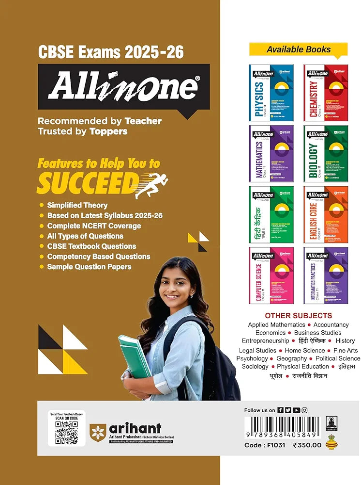 Arihant All in One Legal Studies Class 11 for CBSE Exams 2025-26 | Revised Edition as per latest syllabus | Simplified Theory, CBSE Textbook & other Important Questions, All Types of Exam Pattern Questions, CBQs, MCQs, A-R, Case Based, Sample Question Pap