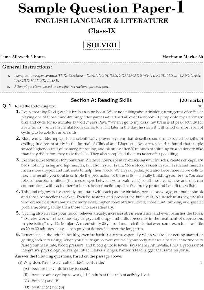 OSWAAL BOOKS CBSE 10 SAMPLE QUESTION PAPERS CLASS 9 ENGLISH LANGUAGE N LITERATURE