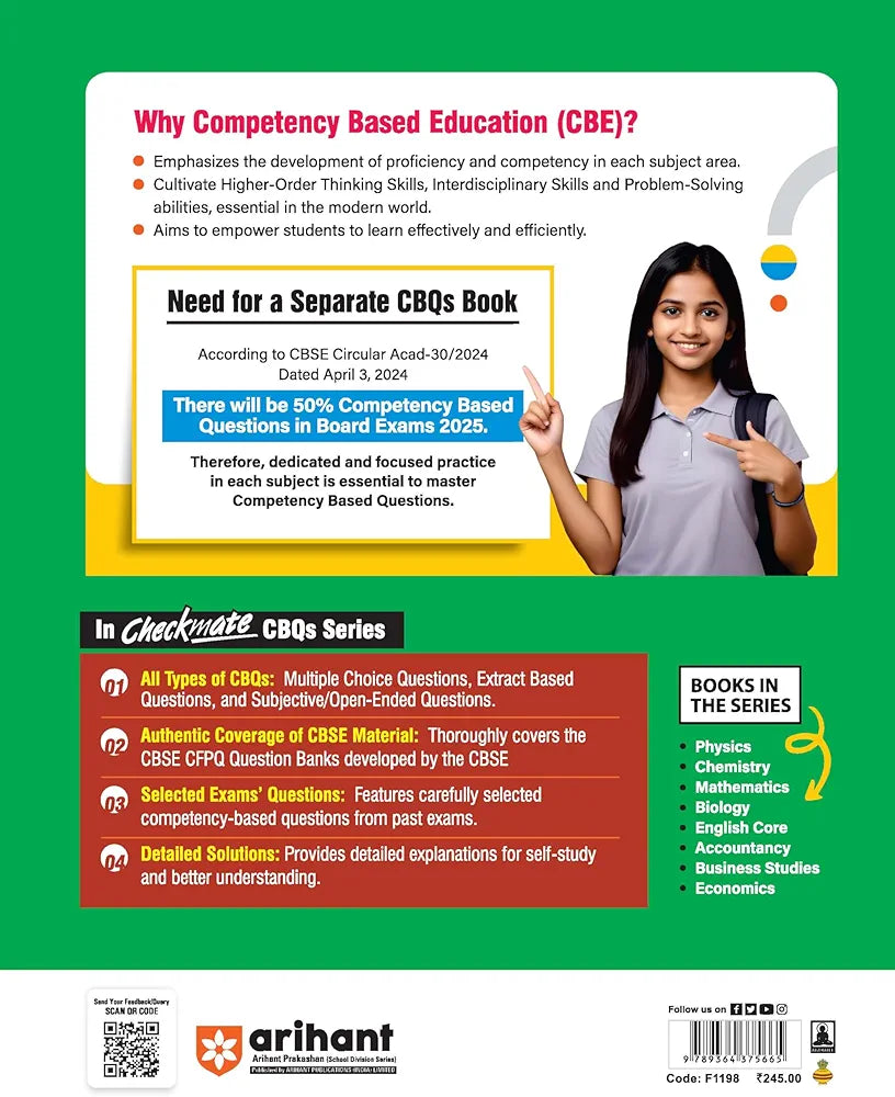 Arihant Competency Based Question Book | English Core Class 12th | Checkmate Series | With Assertion Reason | Correct | Incorrect Statements | Case Based | Solve Based | Subjective For Board Exams 2025 | All type CBQs PYQs With Detailed Solution