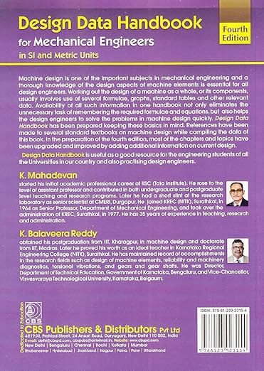 Design Data Handbook For Mechanical Engineers In Si And Metric Units By K.Mahadevan  4Ed  Paperback