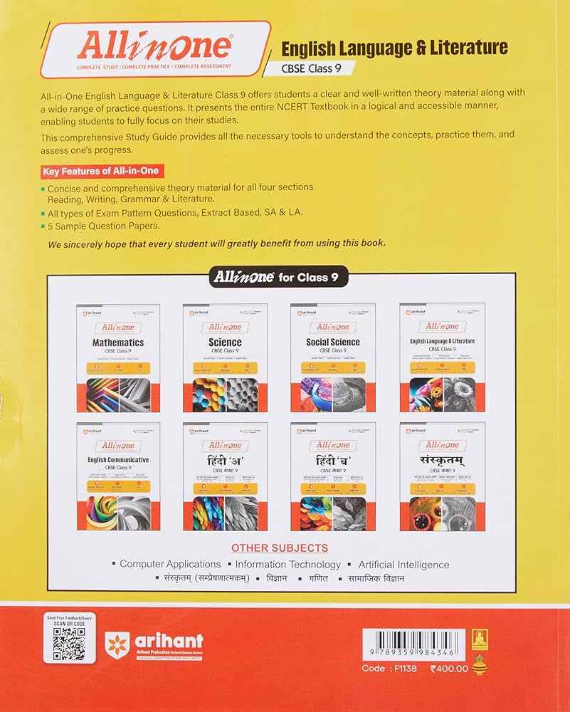 All In One English Language & Literature CBSE Class 9th Based On Latest NCERT For CBSE Exams 2025 | Mind map in each chapter | Clear & Concise Theory | Intext & Chapter Exercises | Sample Question Papers