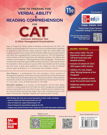 Verbal Ability & Reading Comprehension for CAT 2025 by Arun Sharma | 11th edition (latest) | VARC | CAT/ MBA entrance exam book with Solved Previous Years' Papers (2017-2023) PYQs | Brand new section - 'The CAT Experience' | by Arun Sharma