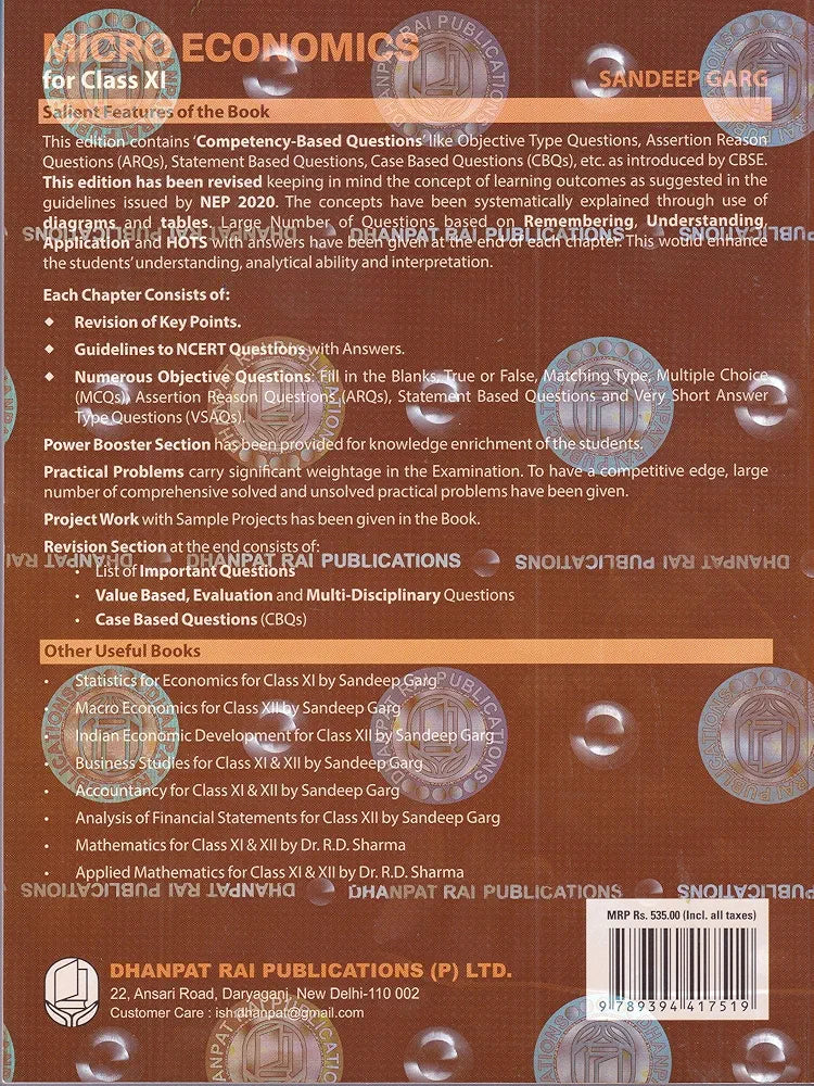 Introductory Microeconomics Textbook for Class 11, Dhanpat Rai Publications, with Case Based Questions and ARQs 2025-26