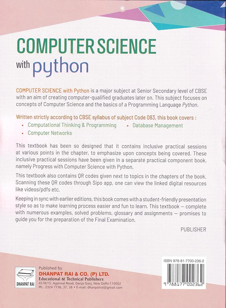 Progress In Computer Science With Python Textbook & Practical Book For Class 12 - by Sumita Arora (2024-25 Examinatio