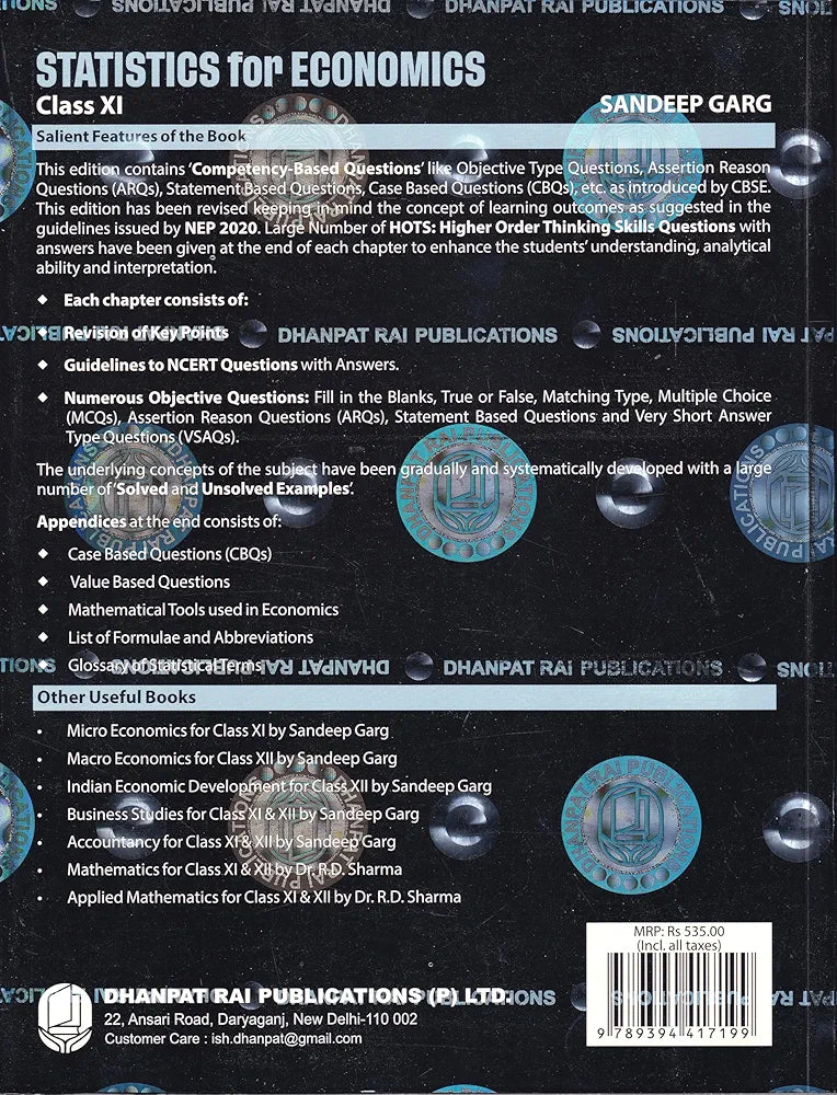 Statistics For Economics For Class 11 - CBSE - Sandeep Garg - Examination 2025-26