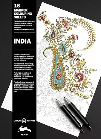 India: Marker Colouring Sheet Book (Multilingual Edition) (English, Spanish, French and German Edition)
