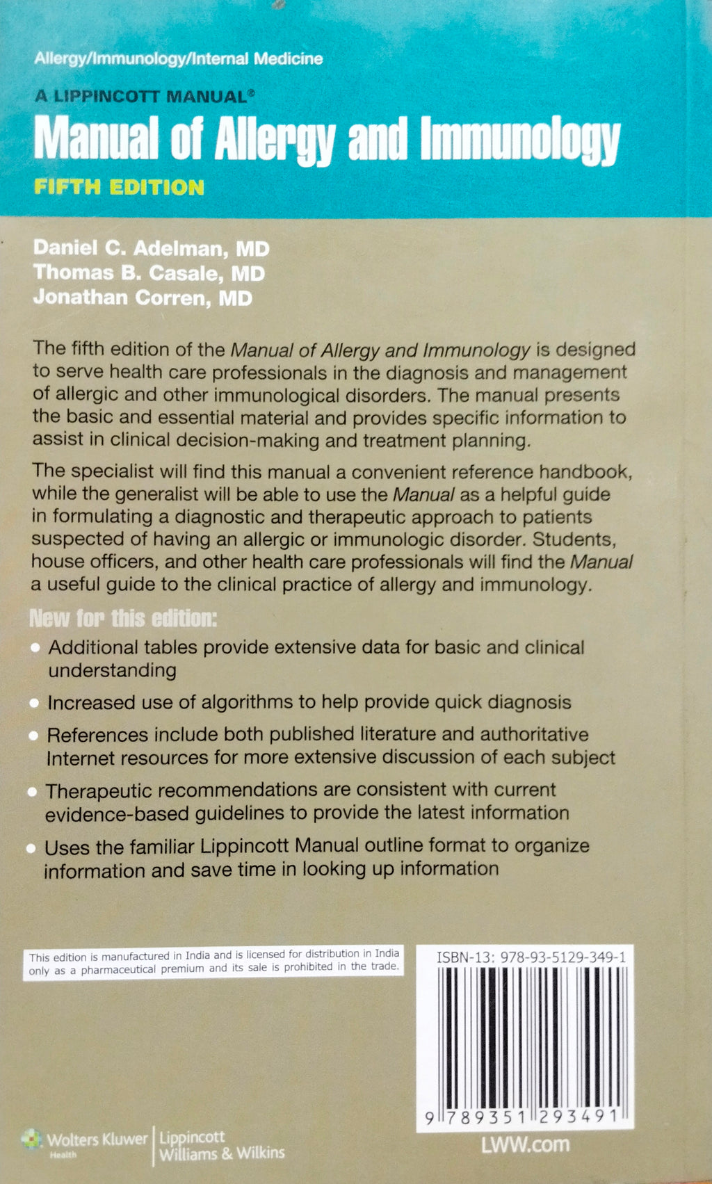 Manual of Allergy and Immunology by Daniel C.Adelman