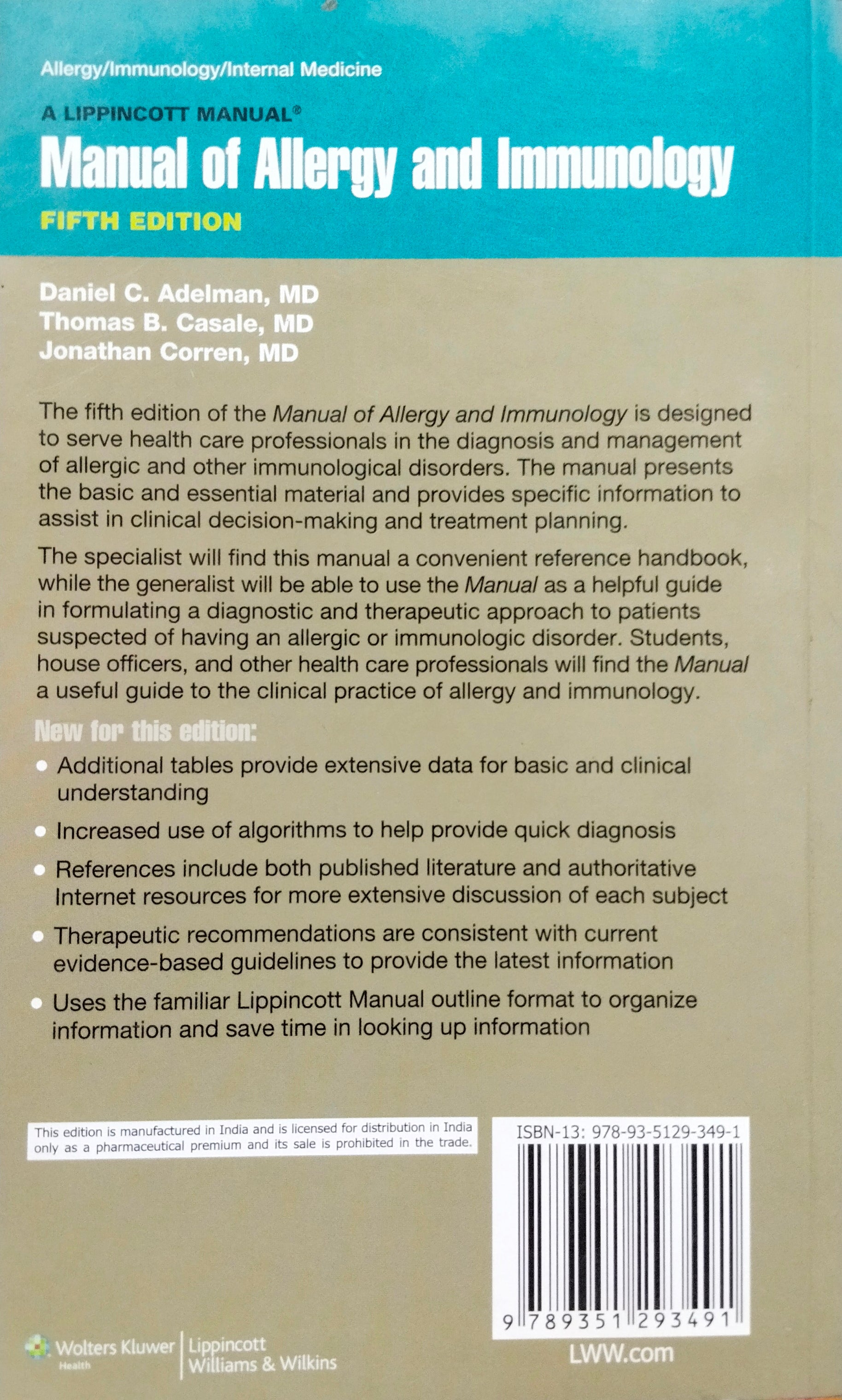 Manual of Allergy and Immunology by Daniel C.Adelman