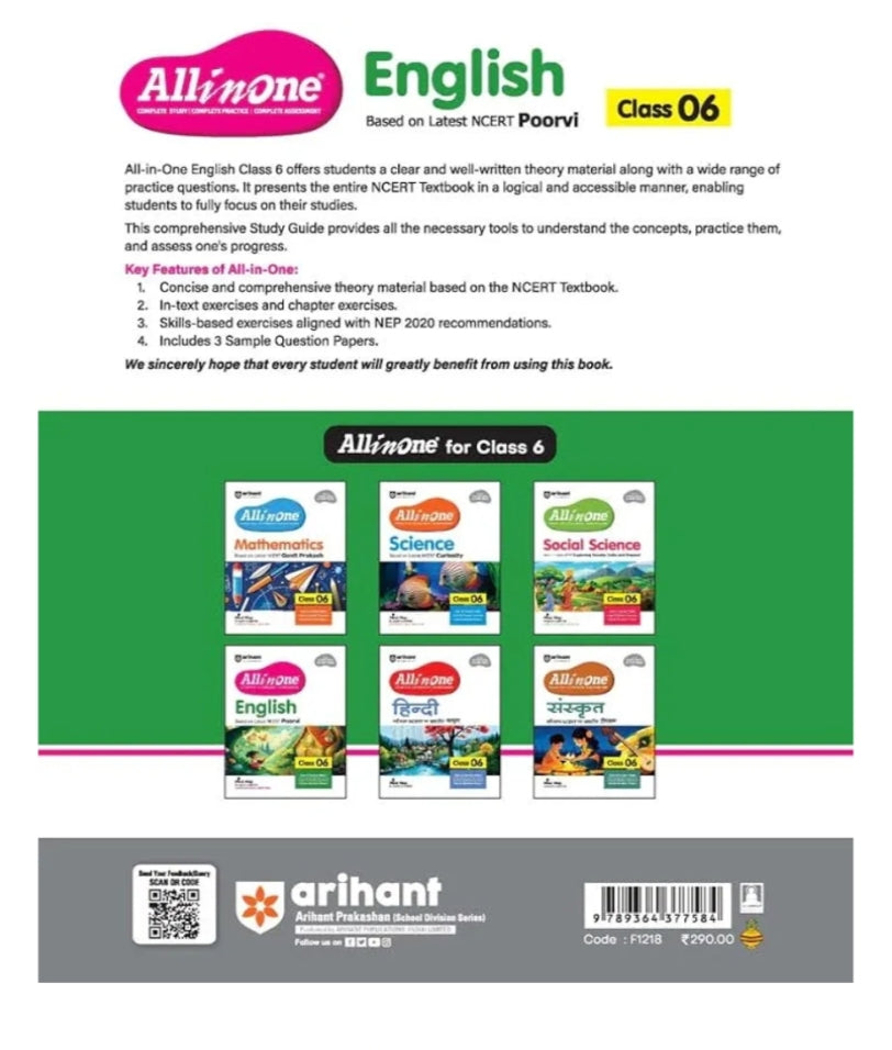 Arihant All in One English for Class 6 |  2025-26 As per Recommendations of NEP 2020 I Based on the latest NCERT Poorvi | Mind Map in Each Chapter and Competency-Based Questions | Complete Study, Complete Practice, Complete Assessment