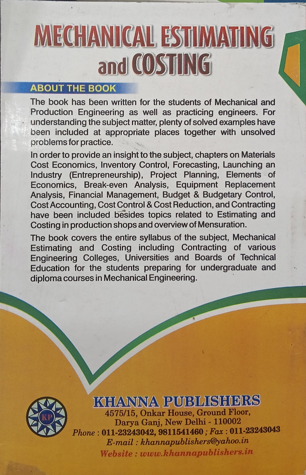 Mechanical Estimating and Costing Including Contracting by S.C.Sharma T.R.Banga  Edition 2016