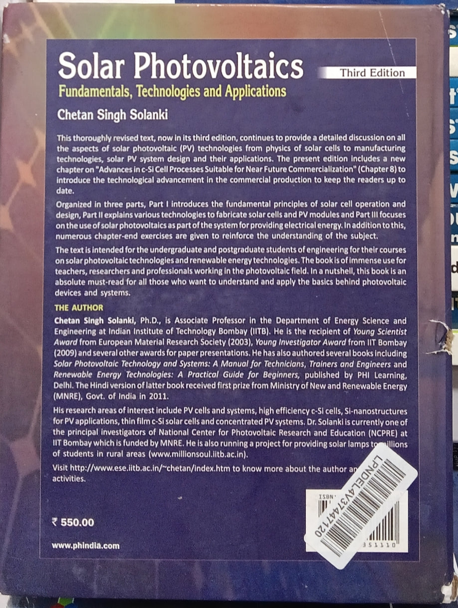 Solar Photovoltaics - Fundamentals, Technologies and Applications Hardcover – by Solanki C.S (Author) 3rd Edition