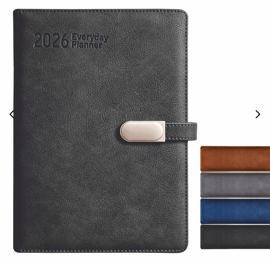 a5 Anupam Crest 2026 Diary, Daily Planner with Dates, 365 Days Full Page Per Day, Monthly Calendar, PU Leather Textured Cover, Metallic Magnetic Closure & Pen Holder – New Year Office Diary
