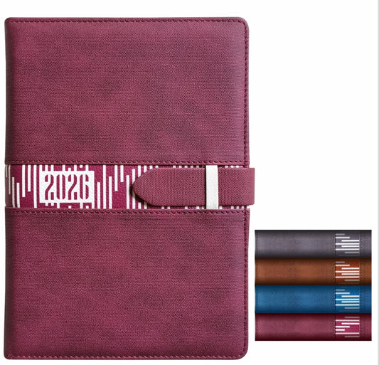 A5 Anupam Slide Diary 2026 with Dated Daily Planner, 80 GSM Full Page Per Day with Monthly Calendar, New Year Diary 2026, 365 Days Lines Textured PU Cover, Pen Holder and Loop Closure