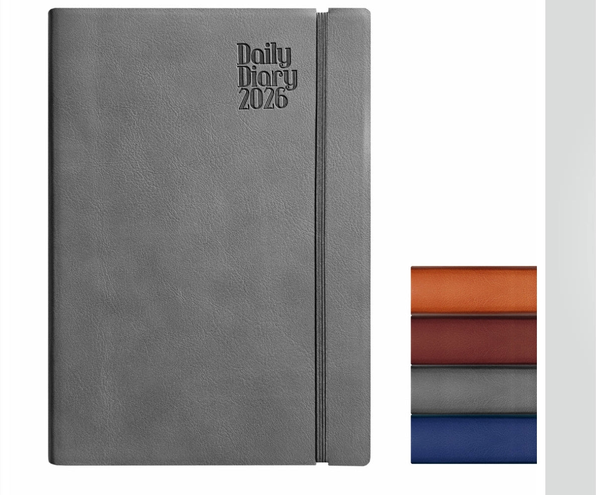 A5 Anupam Flxy 2026 Diary with Dates - 80 GSM Paper 2026 Daily Planner Full Page Per Day with Monthly Calendar, 365 Days New Year Diary, Flexible Leather PU Cover, Matching Elastic Closure