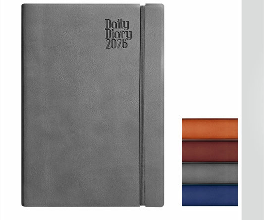 A5 Anupam Flxy 2026 Diary with Dates - 80 GSM Paper 2026 Daily Planner Full Page Per Day with Monthly Calendar, 365 Days New Year Diary, Flexible Leather PU Cover, Matching Elastic Closure