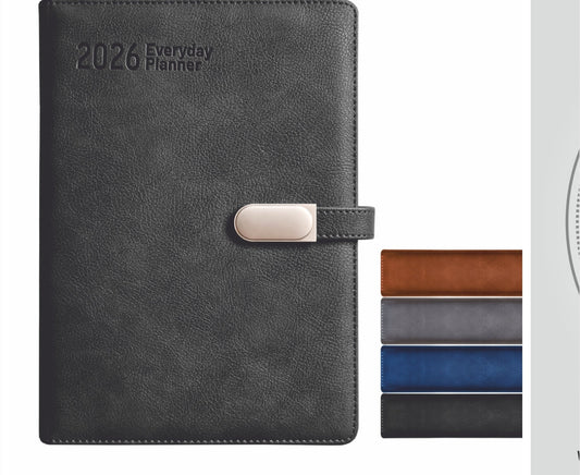 A5 Anupam Crest 2026 Diary, Daily Planner with Dates, 365 Days Full Page Per Day, Monthly Calendar, PU Leather Textured Cover, Metallic Magnetic Closure & Pen Holder – New Year Office Diary
