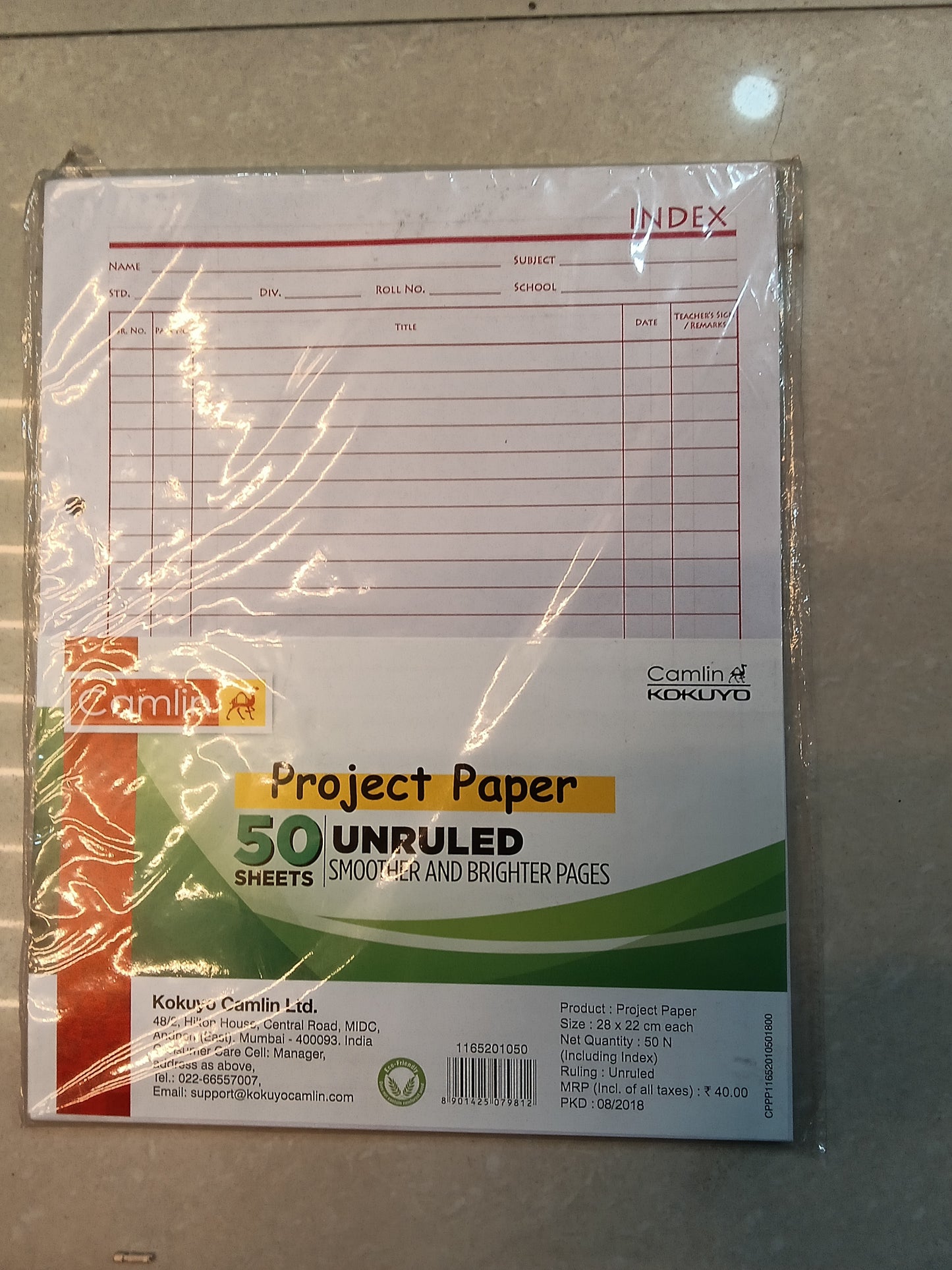 Camlin project paper 50 sheets Unruled smoother and Brighter pages