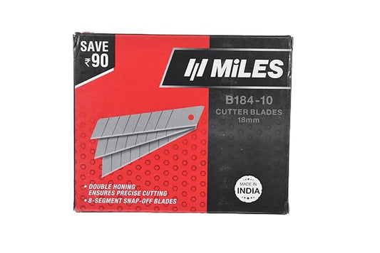 HUNNY- BUNCH® Premium Miles Snap-Off Cutter Blades – (B184-10)(18mm - Extra Sharp Edge For Long Life, 8 Segment Snap Off Sections) Used In Schools, Offices & Industries Etc